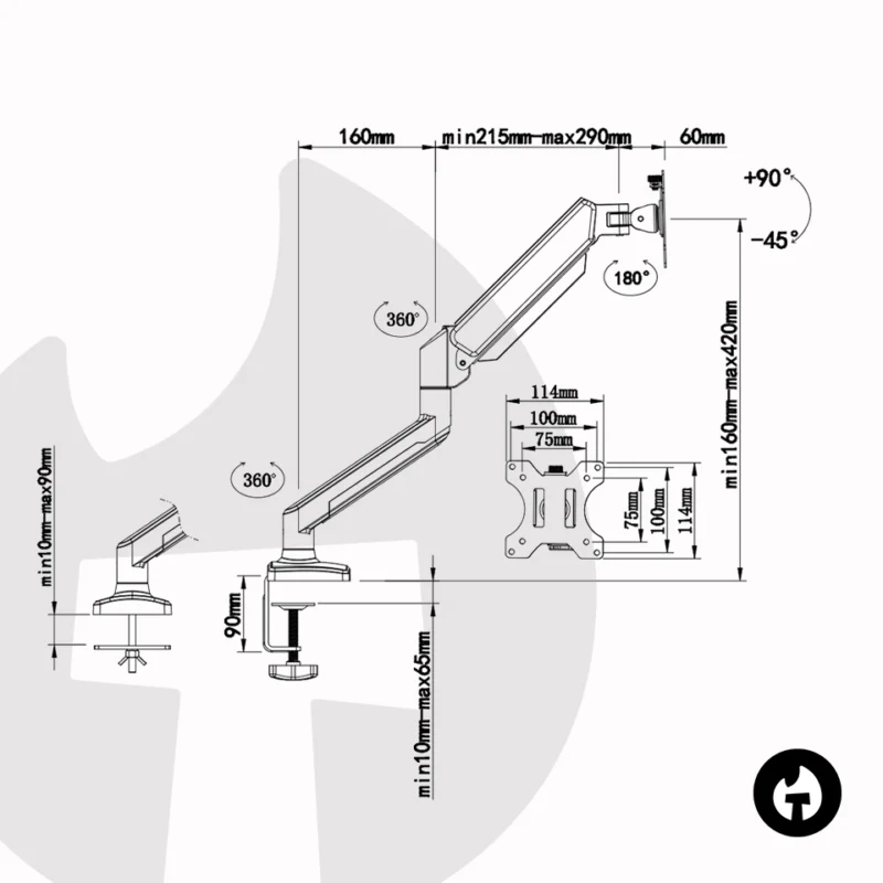 Single Gas Spring Monitor Arm