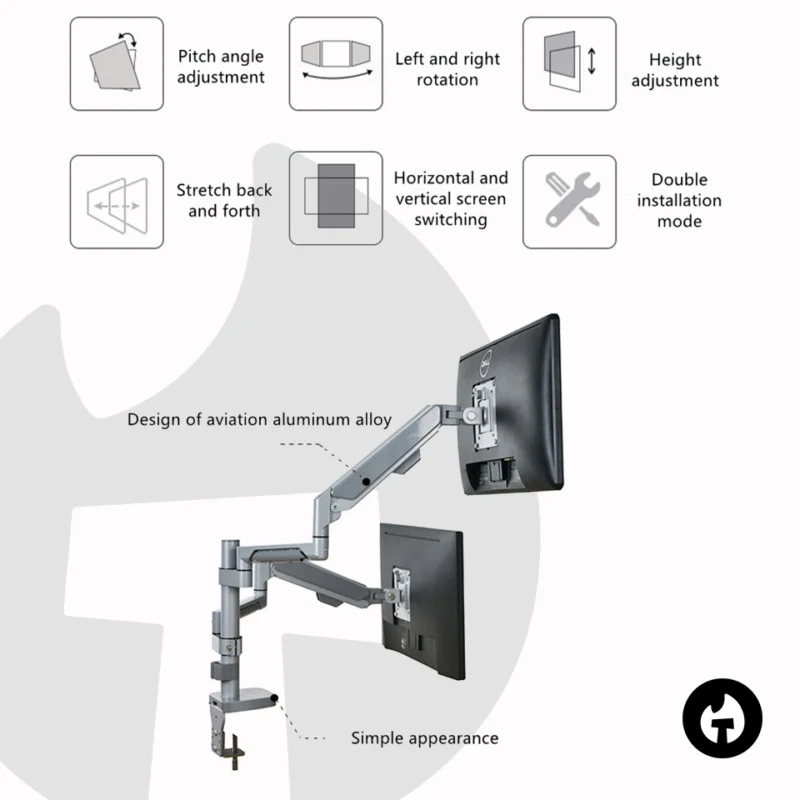Dual Gas Spring Monitor Pole Arm