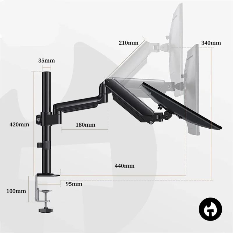 Single Gas Spring Monitor Pole Arm