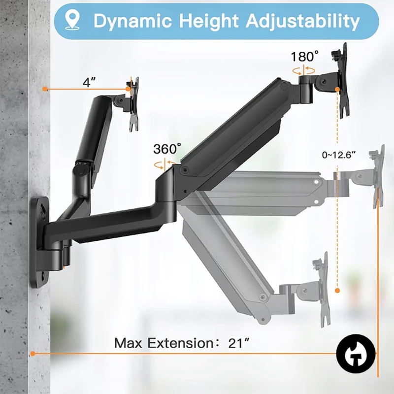 Dual Gas Spring Monitor Wall Mount