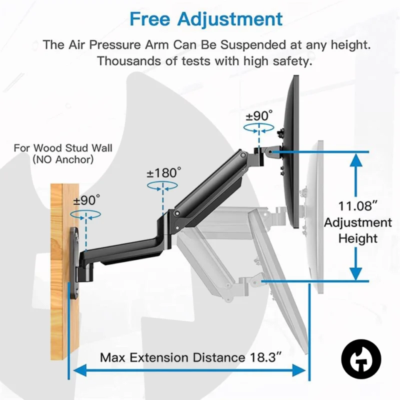 Single Gas Spring Wall Mount