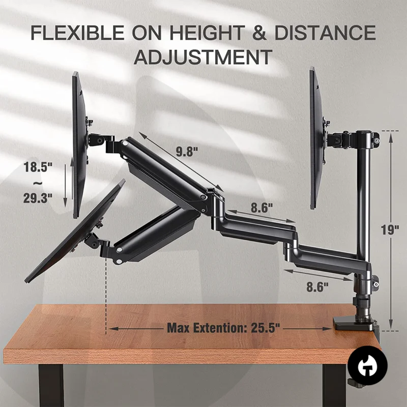 Triple Gas Spring Monitor Arm