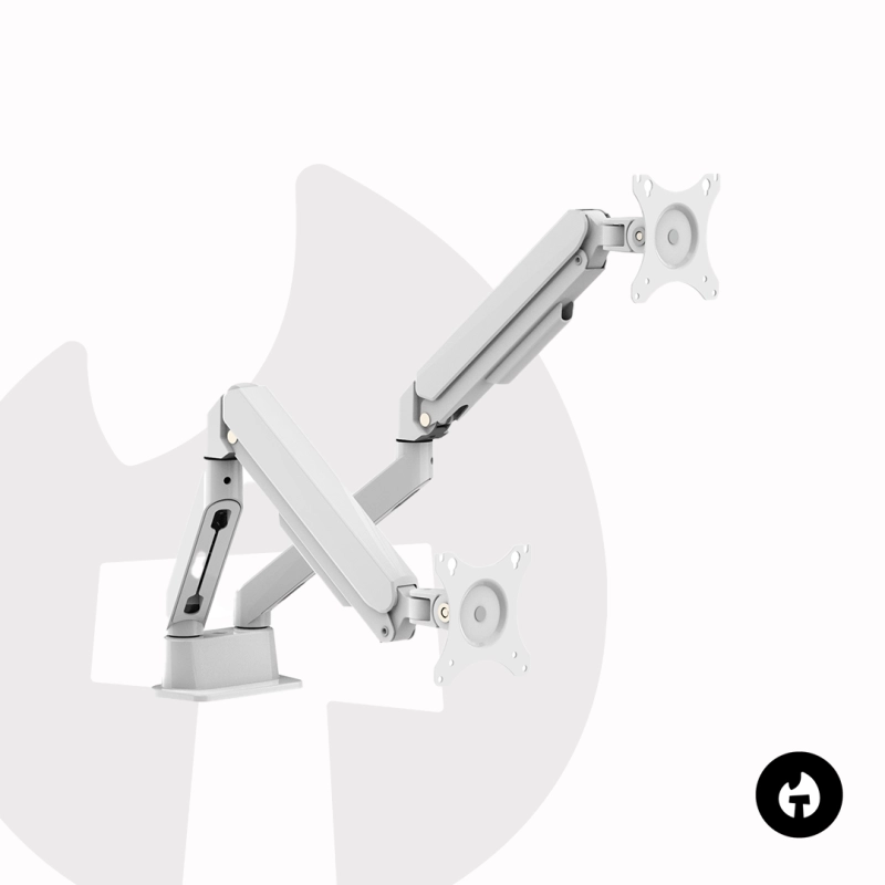 White Dual Gas Spring Monitor Arm
